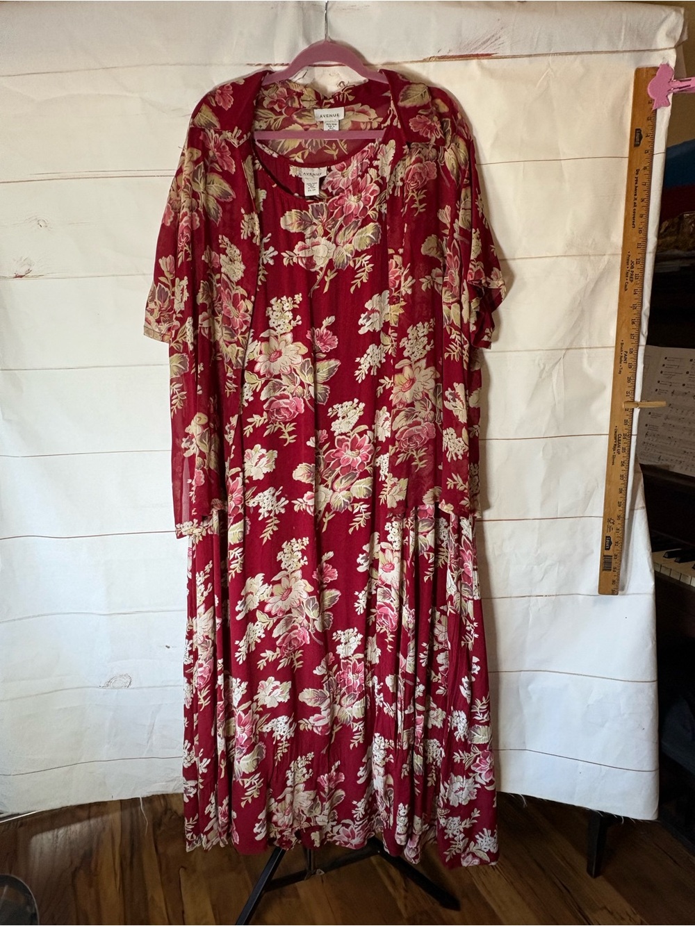 Avenue Burgundy Floral Maxi Dress with Short Sleeves button down blouse